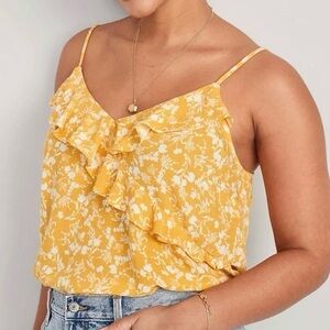 NWOT Old Navy Textured Ruffled Wrap-Effect Cami Top Yellow Floral - L Petite
